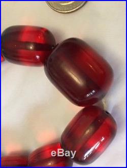 Vintage Cherry Amber Bakelite Necklace 36 Barrel Bead 94g Art Deco Faturan