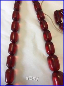 Vintage Cherry Amber Bakelite Necklace 36 Barrel Bead 94g Art Deco Faturan