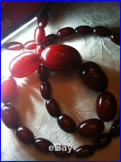 Vintage Cherry Amber Bakelite Necklace in art Deco style 47 grams
