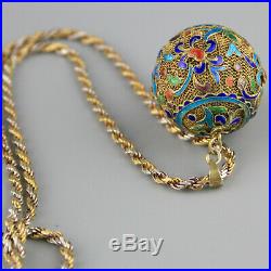 Vintage Chinese Export Enamel Vermeil Ball Necklace Sterling Gold Wash Art Deco