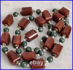 Vintage Chunky Brown Bakelite Beads Long Necklace Art Deco Tasbih Beads 88gr