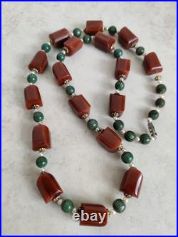 Vintage Chunky Brown Bakelite Beads Long Necklace Art Deco Tasbih Beads 88gr