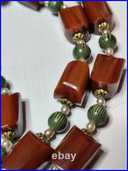 Vintage Chunky Brown Bakelite Beads Long Necklace Art Deco Tasbih Beads 88gr