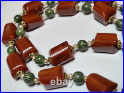 Vintage Chunky Brown Bakelite Beads Long Necklace Art Deco Tasbih Beads 88gr