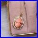 Vintage Coral Cameo Pendant Enamel Seed Pearl Yellow Gold Art Deco Necklace Pink