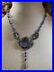 Vintage Czech Art Deco Blue glass and Silver over Brass necklace