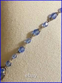 Vintage Czech Art Deco Blue glass and Silver over Brass necklace