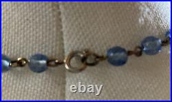 Vintage Czech Art Deco Blue glass and Silver over Brass necklace