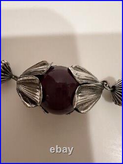 Vintage Czech Art Deco Glass Egyptian Burgandy Red Glass Necklace 18