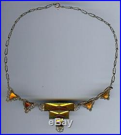 Vintage Czech Art Deco Golden Yellow Faceted Glass Necklace