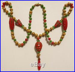 Vintage Czech Art Deco Max Neiger Colourful Glass Head Bead Drop Necklace