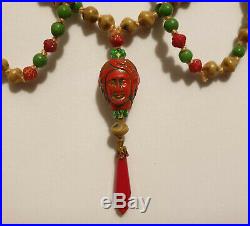 Vintage Czech Art Deco Max Neiger Colourful Glass Head Bead Drop Necklace
