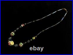 Vintage Czech Art Deco Multi-Color Flower Cluster Molded Glass Necklace