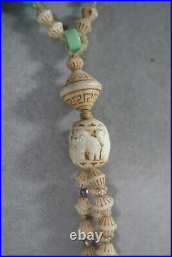 Vintage Czech Max Neiger Egyptian Revival Glass Bead Art Deco Elephant Necklace