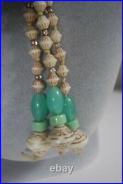 Vintage Czech Max Neiger Egyptian Revival Glass Bead Art Deco Elephant Necklace