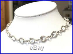 Vintage Deco Sterling Silver Bezel Set Rock Crystal Quartz Link Necklace