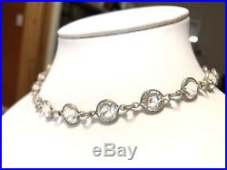 Vintage Deco Sterling Silver Bezel Set Rock Crystal Quartz Link Necklace