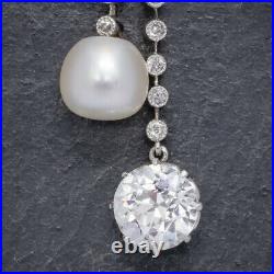 Vintage Diamond Pearl Lily Pendant Necklace Platinum 5ct Diamond C. 1925