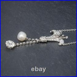 Vintage Diamond Pearl Lily Pendant Necklace Platinum 5ct Diamond C. 1925