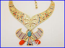Vintage EGYPTIAN REVIVAL WINGED SCARAB Necklace Collar Enamel 1970s Art Deco