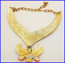 Vintage EGYPTIAN REVIVAL WINGED SCARAB Necklace Collar Enamel 1970s Art Deco