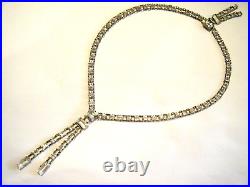 Vintage Edwardian Art Deco Lavalier Necklace Open Back Crystal Sterling Silver