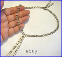 Vintage Edwardian Art Deco Lavalier Necklace Open Back Crystal Sterling Silver