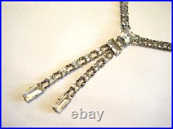 Vintage Edwardian Art Deco Lavalier Necklace Open Back Crystal Sterling Silver