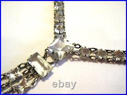 Vintage Edwardian Art Deco Lavalier Necklace Open Back Crystal Sterling Silver