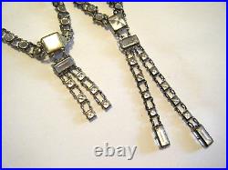 Vintage Edwardian Art Deco Lavalier Necklace Open Back Crystal Sterling Silver