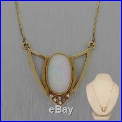 Vintage Estate Art Deco Style 14k Yellow Gold Diamond & Opal 18 Necklace