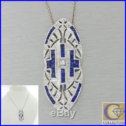 Vintage Estate Art Deco Style 18k Gold 1.00ctw Diamond Sapphire Pendant Necklace