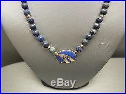 Vintage Estate C1970 Art Deco Design 14K Gold Ball Lapis Lazuli Necklace 18