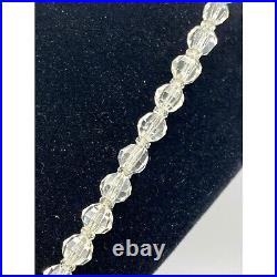 Vintage Faceted Rock Crystal Art Deco Sterling Silver Graduated Bead Necklace25