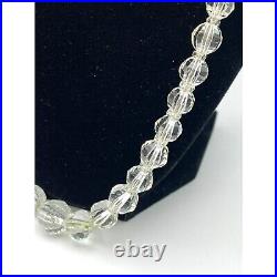 Vintage Faceted Rock Crystal Art Deco Sterling Silver Graduated Bead Necklace25