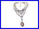 Vintage Faux Pearl Rhinestone Assemblage Art Deco Necklace Blue Cat Pendant