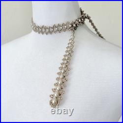 Vintage French Art Deco Glass Faux Pearl Lariat Necklace Circa 1920s-1930s