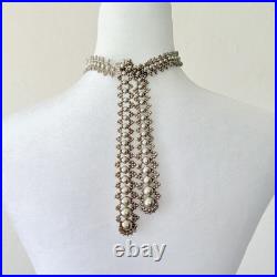 Vintage French Art Deco Glass Faux Pearl Lariat Necklace Circa 1920s-1930s