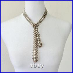 Vintage French Art Deco Glass Faux Pearl Lariat Necklace Circa 1920s-1930s