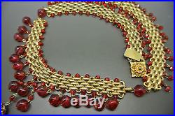 Vintage French art deco red glass dangle fringe bib necklace
