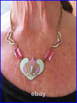 Vintage From My Private Collection Art Deco GORGEOUS Pink Rhinestone Necklace