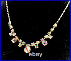 Vintage GERMANY ART DECO Open Back IRIS RAINBOW CRYSTAL NEGLIGEE NECKLACE CHAIN