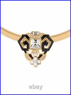 Vintage Givenchy Collar Art Deco Gold Serpentine black enamel geometric logo