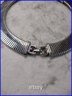 Vintage Givenchy silver Tone Art Deco Style Choker Collar Necklace Rhinestone