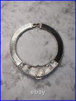Vintage Givenchy silver Tone Art Deco Style Choker Collar Necklace Rhinestone