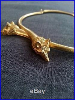 Vintage Gold Fox Heads Choker Necklace Victorian Art Nouveau Art Deco 1940