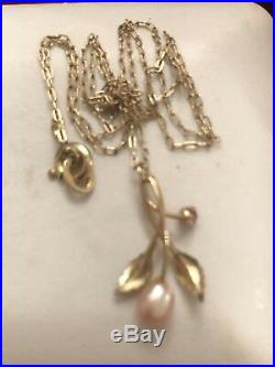 Vintage Gold & Silver Designer Signed Krementz Necklace Pendant Art Deco Ruby