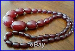 Vintage Heavy Art Deco Cherry Amber Heavy 50 Bead Plastic Necklace