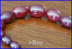 Vintage Heavy Art Deco Cherry Amber Heavy 50 Bead Plastic Necklace