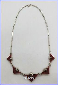 Vintage Jakob Bengel Machine age Chrome Galalith red ball necklace Art Deco